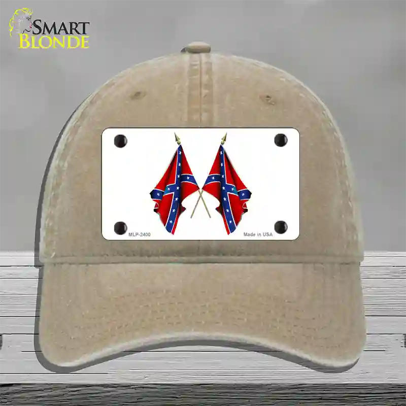 Confederate Crossed Flags Novelty License Plate Hat Unconstructed Cotton / Khaki