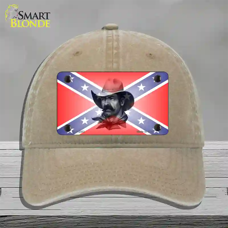 Confederate Flag Cowboy Novelty License Plate Hat Unconstructed Cotton / Khaki