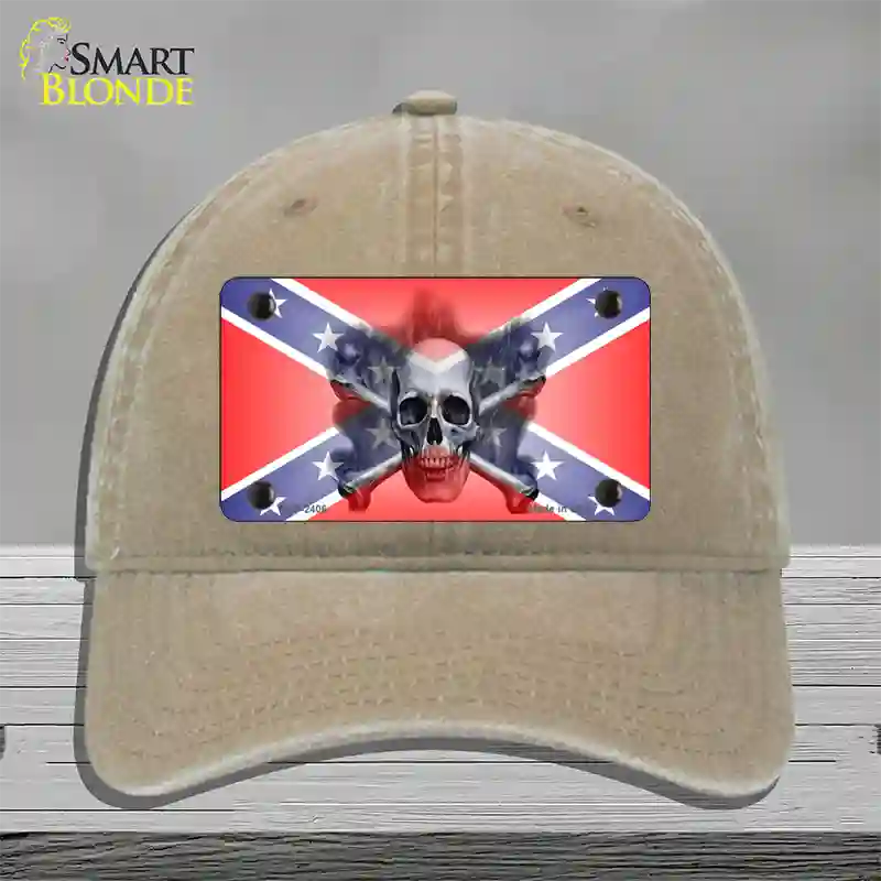 Confederate Flag Skull Novelty License Plate Hat Unconstructed Cotton / Khaki