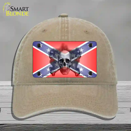 Confederate Flag Skull Novelty License Plate Hat Unconstructed Cotton / Khaki