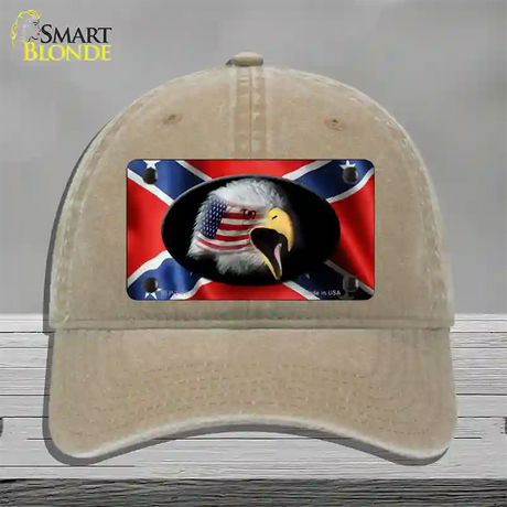 Rebel Flag American Eagle Novelty License Plate Hat Unconstructed Cotton / Khaki