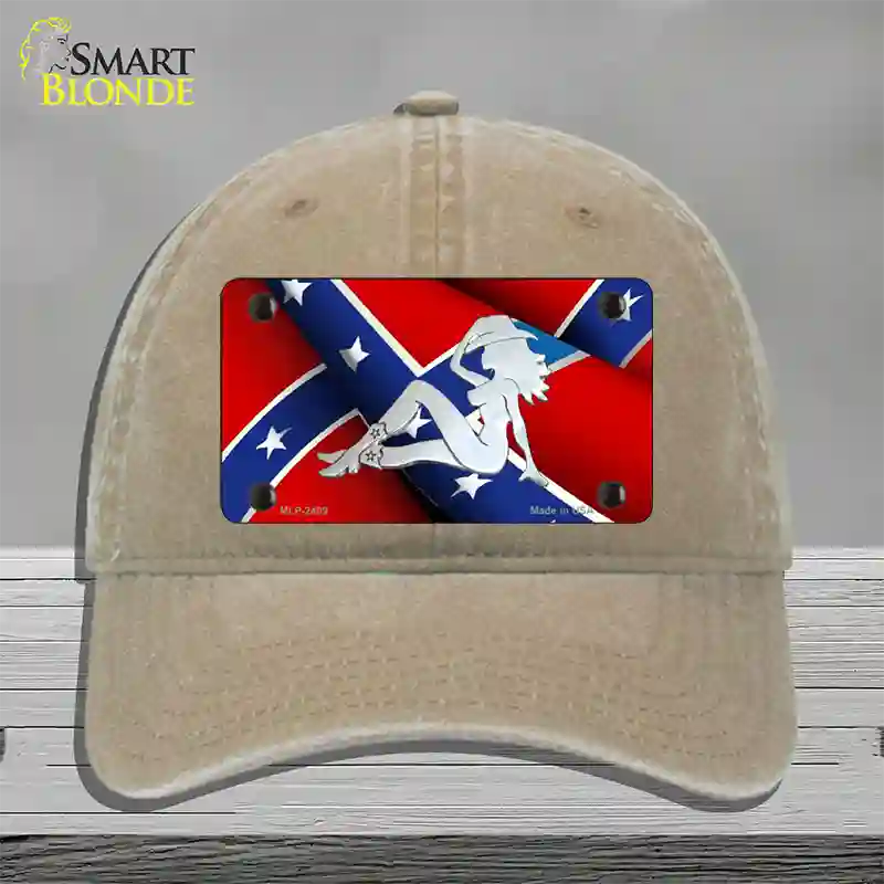 Rebel Flag Mudflap Cowgirl Novelty License Plate Hat Unconstructed Cotton / Khaki