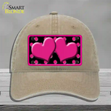 Hot Pink Black Polka Dot Hot Pink Center Hearts Novelty License Plate Hat Unconstructed Cotton / Khaki