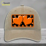 Orange Black Polka Dot Orange Center Hearts Novelty License Plate Hat Unconstructed Cotton / Khaki