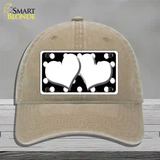 White Black Polka Dot Black Center Hearts Novelty License Plate Hat Unconstructed Cotton / Khaki