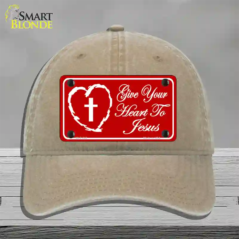 Give Your Heart To Jesus Novelty License Plate Hat Unconstructed Cotton / Khaki