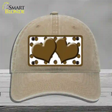 Brown White Polka Dot Brown Centered Hearts Novelty License Plate Hat Unconstructed Cotton / Khaki