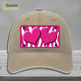 Hot Pink White Zebra Hot Pink Centered Hearts Novelty License Plate Hat Unconstructed Cotton / Khaki