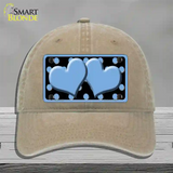 Light Blue Black Polka Dot Light Blue Centered Hearts Novelty License Plate Hat Unconstructed Cotton / Khaki