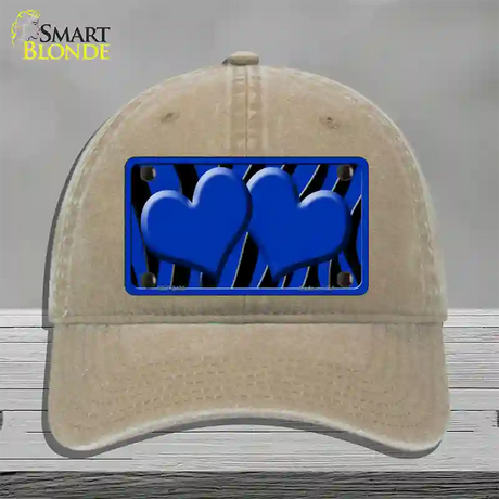 Blue Black Zebra Blue Centered Hearts Novelty License Plate Hat Unconstructed Cotton / Khaki