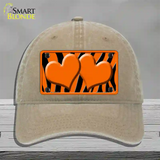 Orange Black Zebra Orange Centered Hearts Novelty License Plate Hat Unconstructed Cotton / Khaki