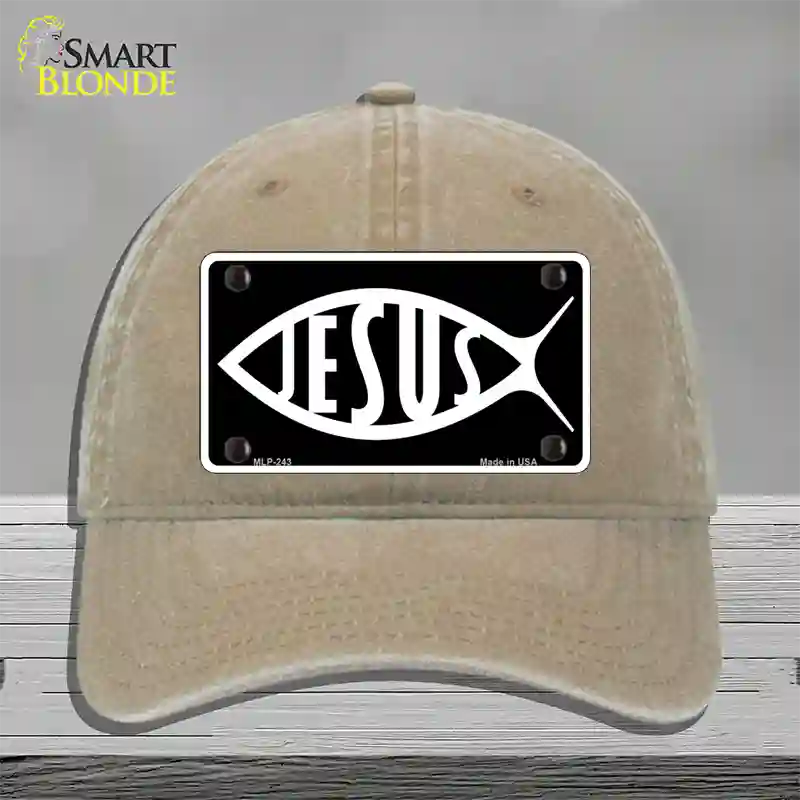 Jesus Fish Novelty License Plate Hat Unconstructed Cotton / Khaki