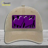 Purple Black Zebra Purple Centered Hearts Novelty License Plate Hat Unconstructed Cotton / Khaki