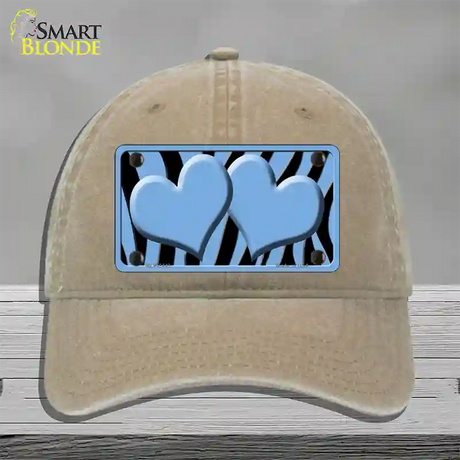 Light Blue Black Zebra Light Blue Centered Hearts Novelty License Plate Hat Unconstructed Cotton / Khaki