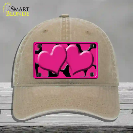 Pink Black Giraffe Pink Centered Hearts Novelty License Plate Hat Unconstructed Cotton / Khaki