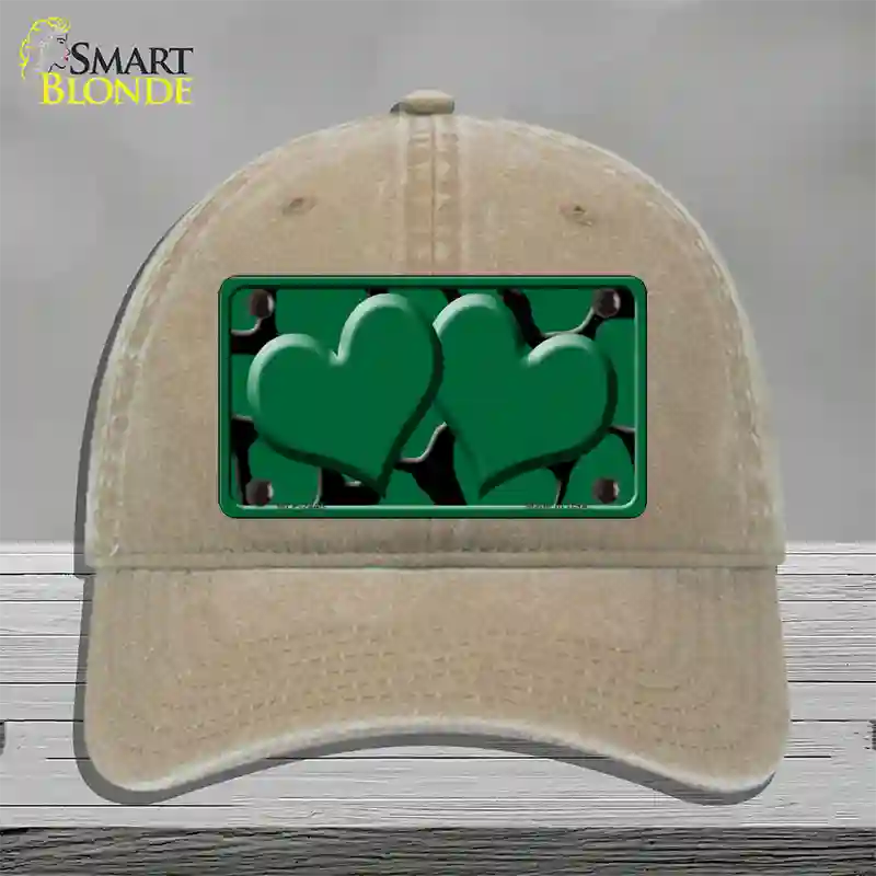 Green Black Giraffe Green Centered Hearts Novelty License Plate Hat Unconstructed Cotton / Khaki