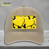 Yellow Black Giraffe Yellow Centered Hearts Novelty License Plate Hat Unconstructed Cotton / Khaki