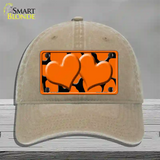 Orange Black Giraffe Orange Centered Hearts Novelty License Plate Hat Unconstructed Cotton / Khaki