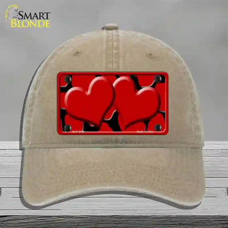 Red Black Giraffe Red Centered Hearts Novelty License Plate Hat Unconstructed Cotton / Khaki