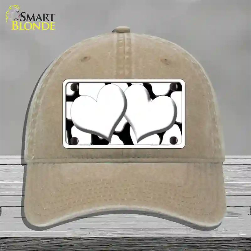 White Black Giraffe White Centered Hearts Novelty License Plate Hat Unconstructed Cotton / Khaki