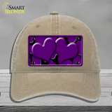 Purple Black Giraffe Purple Centered Hearts Novelty License Plate Hat Unconstructed Cotton / Khaki