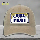 God Is My Pilot Novelty License Plate Hat Unconstructed Cotton / Khaki