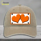 Solid Orange Centered Hearts White Novelty License Plate Hat Unconstructed Cotton / Khaki