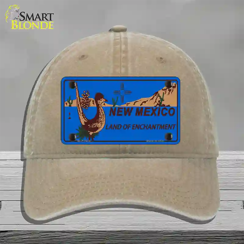 Roadrunner Blue New Mexico Novelty License Plate Hat Unconstructed Cotton / Khaki