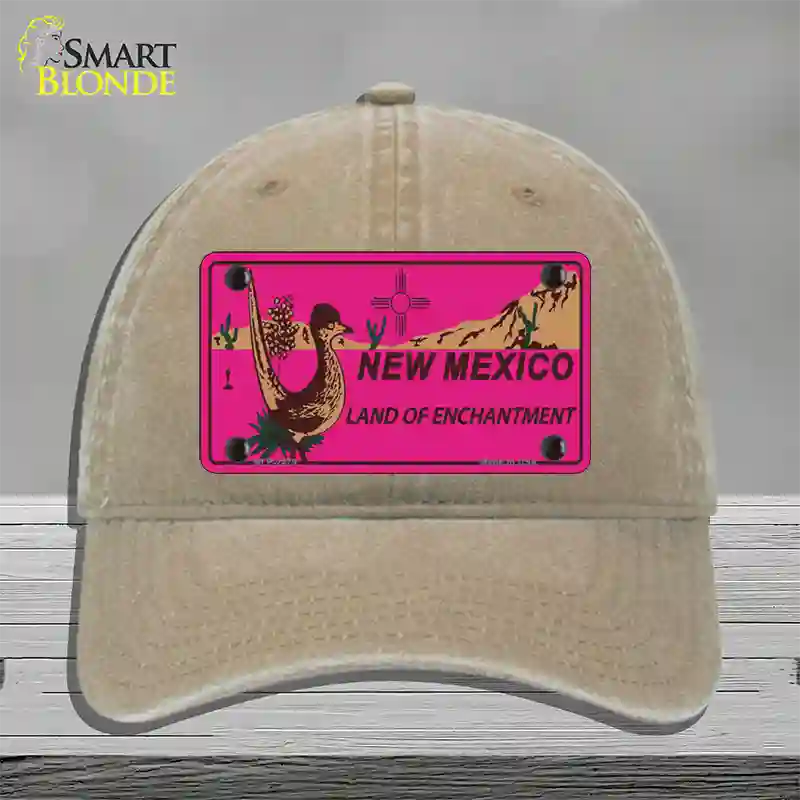 Roadrunner Pink New Mexico Novelty License Plate Hat Unconstructed Cotton / Khaki