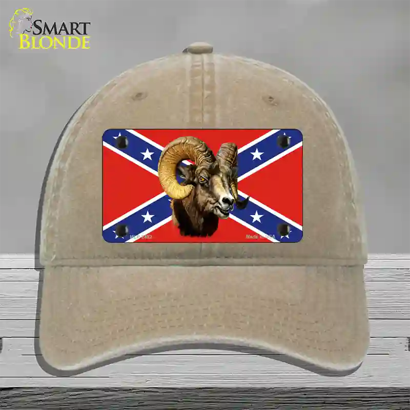 Confederate Flag Ram Novelty License Plate Hat Unconstructed Cotton / Khaki