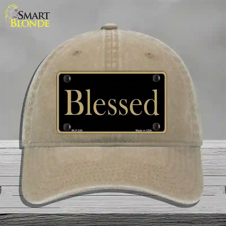 Blessed Gold Novelty License Plate Hat Unconstructed Cotton / Khaki