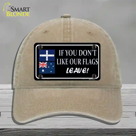 If You Dont Like Our Flag Leave Novelty License Plate Hat Unconstructed Cotton / Khaki