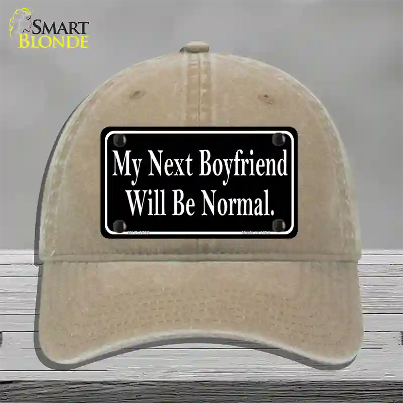 My Next Boyfriend Novelty License Plate Hat Unconstructed Cotton / Khaki