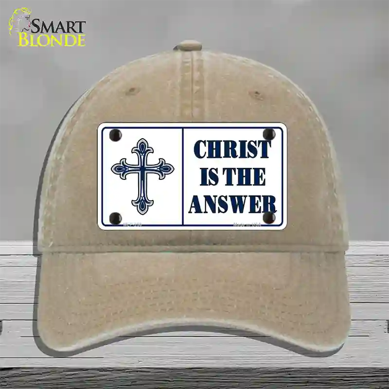 Christ Is The Answer Novelty License Plate Hat Unconstructed Cotton / Khaki