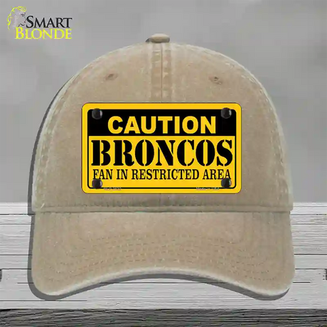 Caution Broncos Novelty License Plate Hat Unconstructed Cotton / Khaki