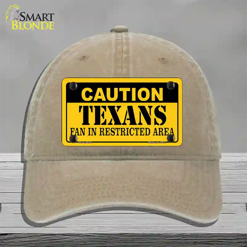 Caution Texans Novelty License Plate Hat Unconstructed Cotton / Khaki