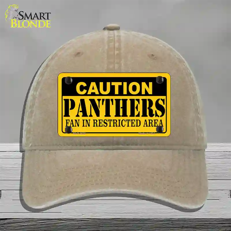 Caution Panthers Novelty License Plate Hat Unconstructed Cotton / Khaki