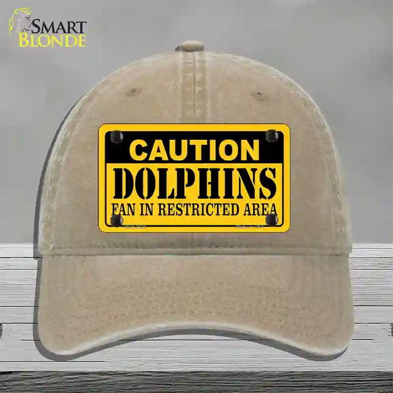 Caution Dolphins Novelty License Plate Hat Unconstructed Cotton / Khaki