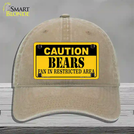 Caution Bears Novelty License Plate Hat Unconstructed Cotton / Khaki