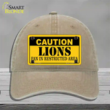 Caution Lions Novelty License Plate Hat Unconstructed Cotton / Khaki