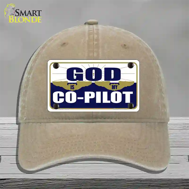 God Is My Co-Pilot Novelty License Plate Hat Unconstructed Cotton / Khaki