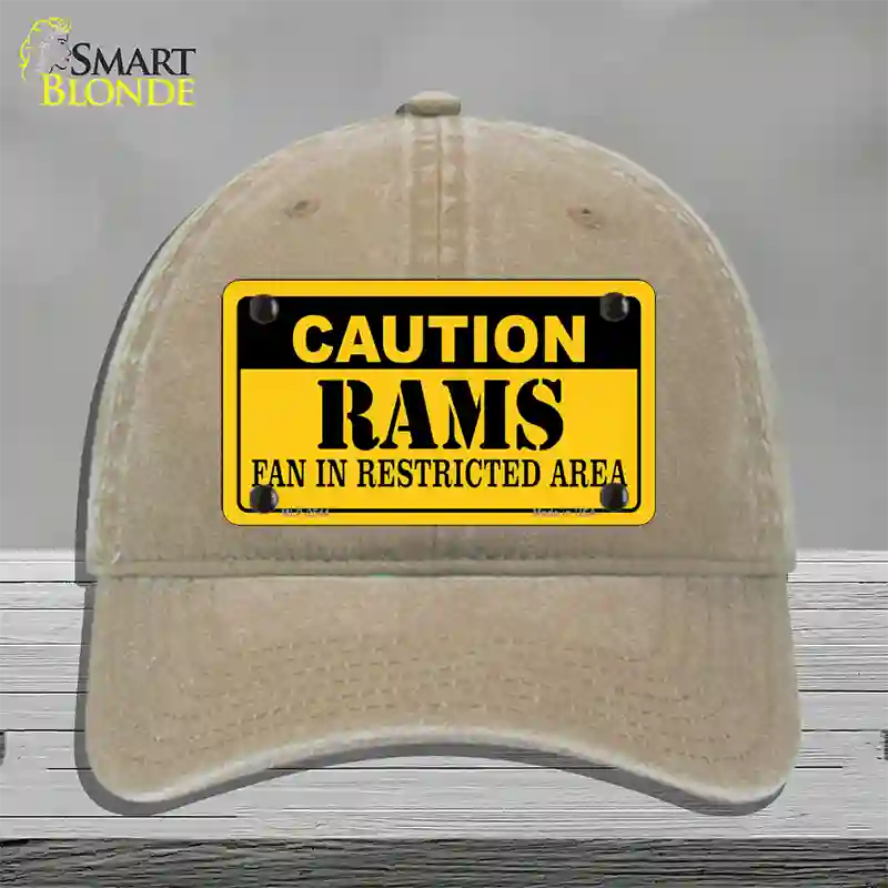 Caution Rams Novelty License Plate Hat Unconstructed Cotton / Khaki