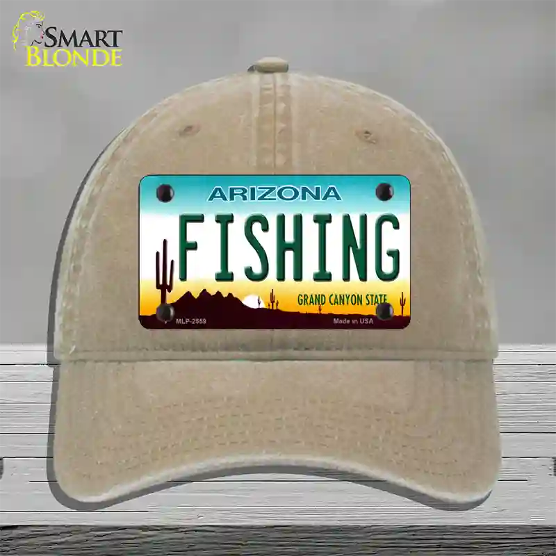 Fishing Arizona Novelty License Plate Hat Unconstructed Cotton / Khaki