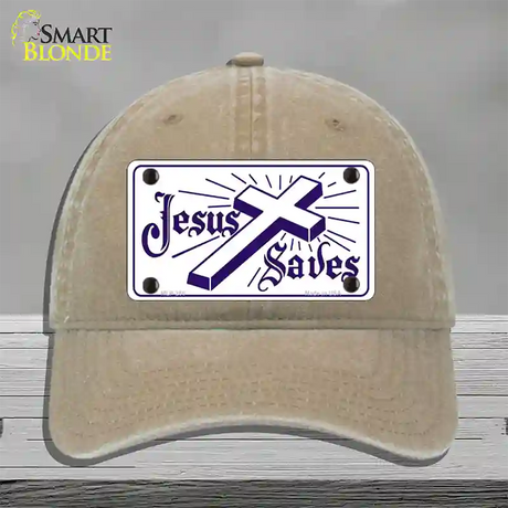 Jesus Saves Novelty License Plate Hat Unconstructed Cotton / Khaki