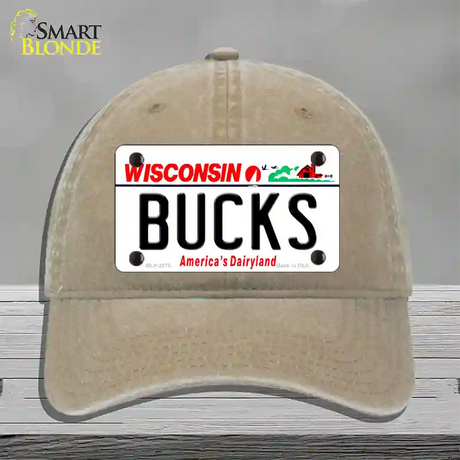 Bucks Wisconsin State Novelty License Plate Hat Unconstructed Cotton / Khaki