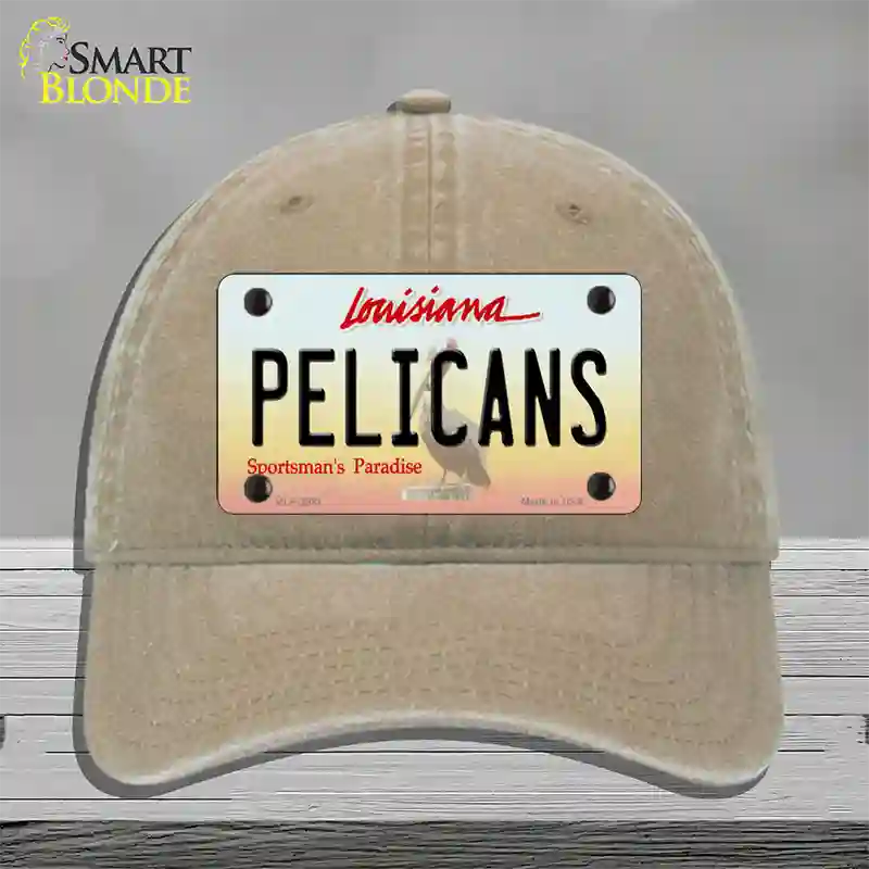 Pelicans Louisiana State Novelty License Plate Hat Unconstructed Cotton / Khaki