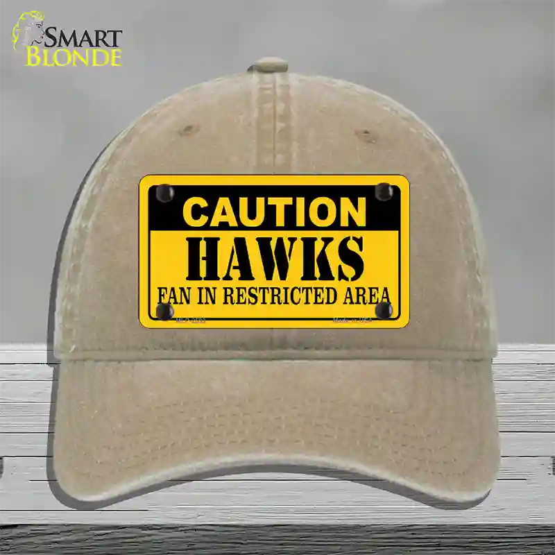 Caution Hawks Fan Novelty License Plate Hat Unconstructed Cotton / Khaki