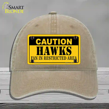 Caution Hawks Fan Novelty License Plate Hat Unconstructed Cotton / Khaki