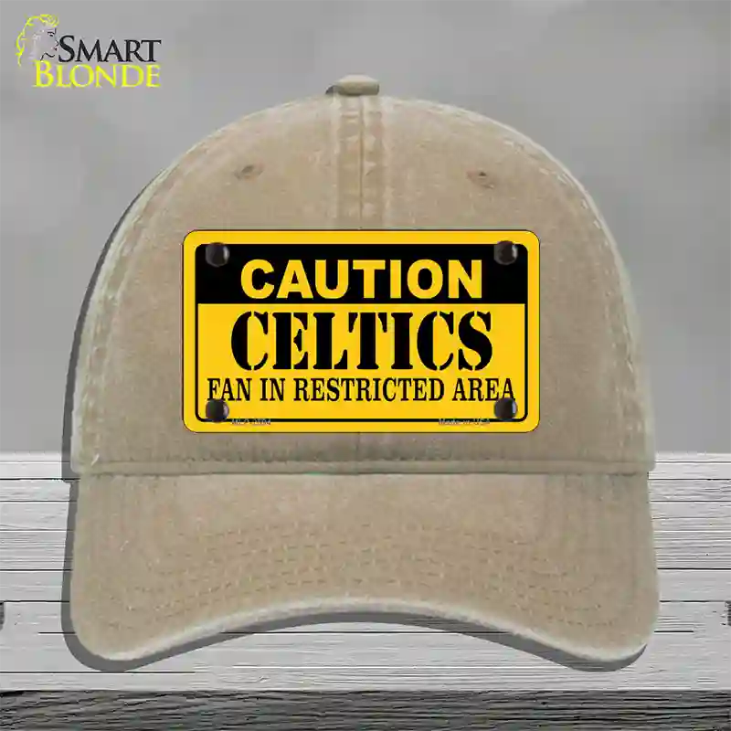 Caution Celtics Fan Novelty License Plate Hat Unconstructed Cotton / Khaki