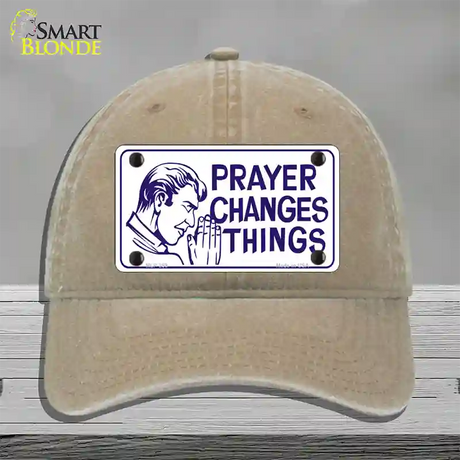 Prayer Changes Things Novelty License Plate Hat Unconstructed Cotton / Khaki